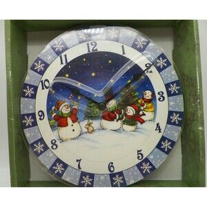 Snowman Wall Clock Christmas Trees Winter Holiday Snowflake